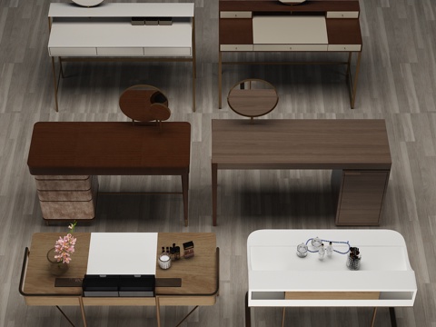  北欧梳妆台 镜子 凳子3d模型 