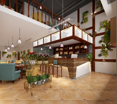  美式咖啡厅卡座 粉色少女心吊灯 铁艺花架3d模型 