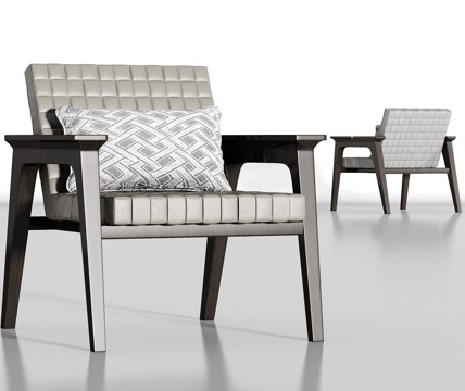  新中式实木布艺单椅组合3d模型 