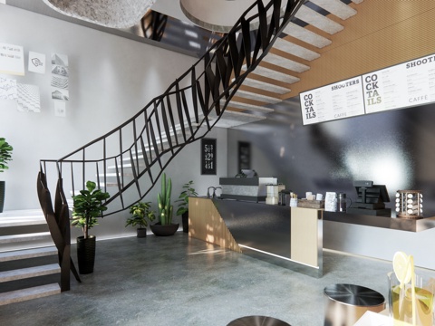 现代猫咖_咖啡店_咖啡馆SU模型su模型