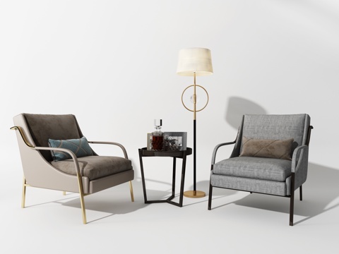  现代休闲椅 休闲沙发 边几 现代落地灯3d模型 