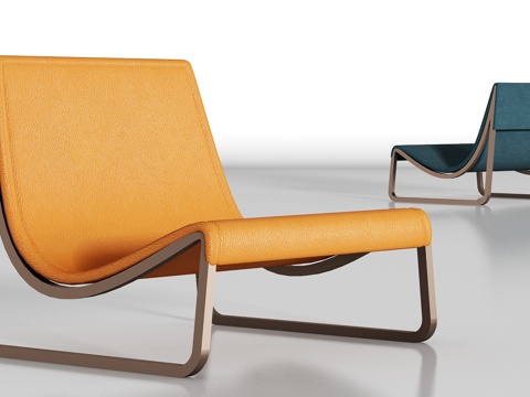  现代简约金属皮革单椅组合3d模型 