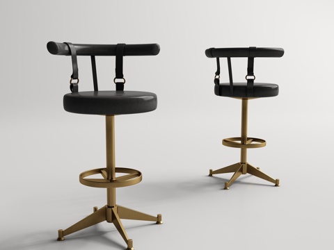  美式简约吧台椅 吧椅3d模型 