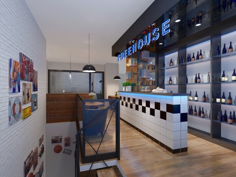  工业风酒吧茶几办公间休息区 吊灯 吧台3d模型 