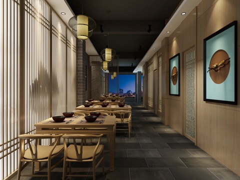  禅意中式排挡店3d模型 