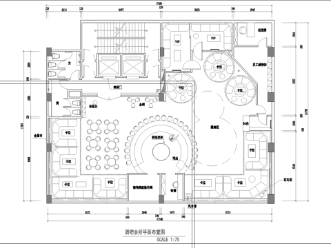 最新酒吧平面施工图设计cad施工图