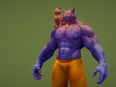  风格化壮猫3d模型 