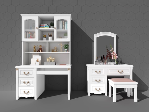  欧式梳妆台书柜组合3d模型 