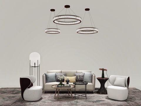  现代沙发茶几组合 吊灯 茶几 边几 单子落地灯组合3d模型 