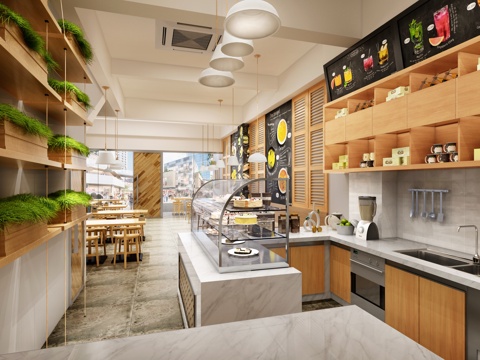  现代快餐店 餐桌椅3d模型 