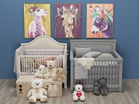  北欧婴儿床 沙发 玩具 装饰画3d模型 