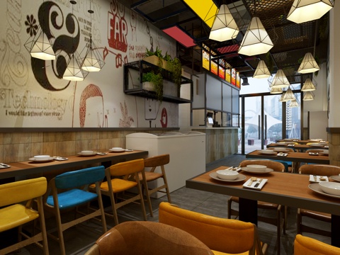  工装餐厅 锅贴快餐 吊顶3d模型 