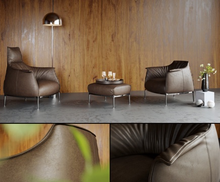  休闲沙发 单人沙发 皮沙发 书房沙发3d模型 