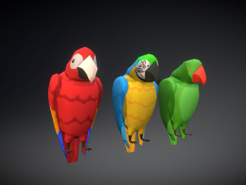  风格化鹦鹉三重奏3d模型 