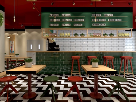  工业风快餐店酱骨头饭馆3d模型 