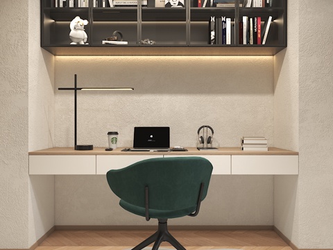  现代书桌椅 书架组合3d模型 