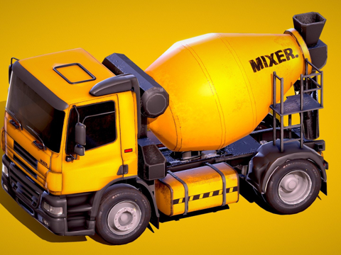  写实工程车水泥搅拌车3d模型 