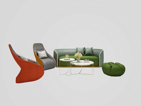  现代沙发单椅茶几饰品组合3d模型 