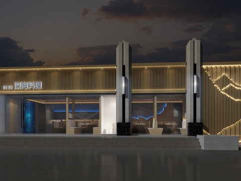  日式寿司店 料理店 门面 餐饮 卡座3d模型 