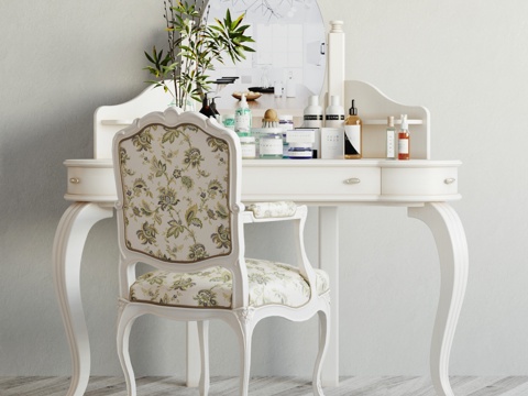  欧式简约梳妆台摆件组合3d模型 