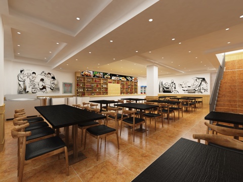  现代简约羊汤馆快餐厅3d模型 