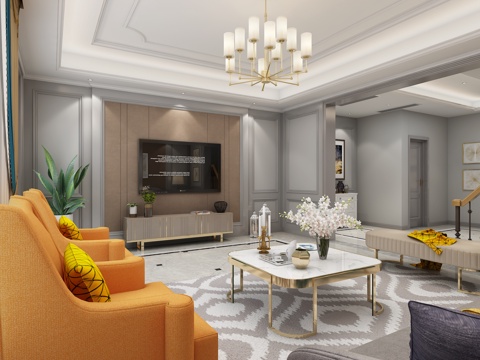  后现代客厅沙发茶几组合3d模型 