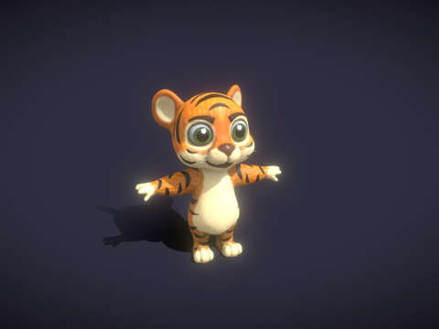  卡通老虎绑定3d模型 