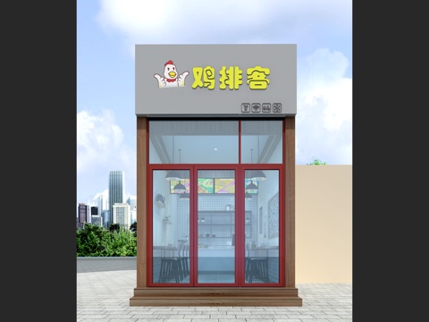  现代小清新鸡排小店 便利贴留言墙3d模型 