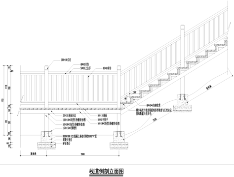 山斜坡木栈道景观节点大样CAD施工详图cad施工图