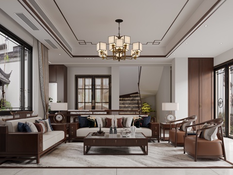  新中式客餐厅3d模型 