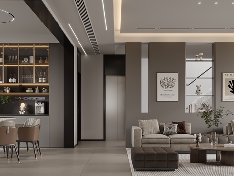  现代意式客餐厅3d模型 