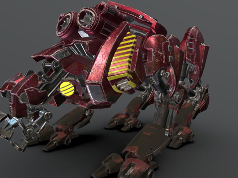  暗红四足机器人3d模型 