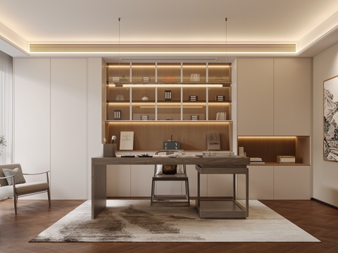  现代简约书房3d模型 