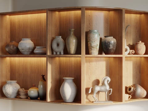  中古侘寂陶罐 罐子 陶瓷器皿 陶罐摆件组合 茶叶罐3d模型 