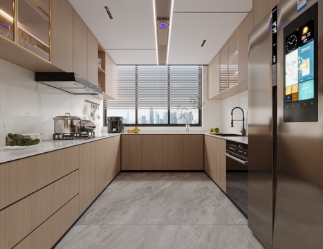  现代原木风厨房3d模型 