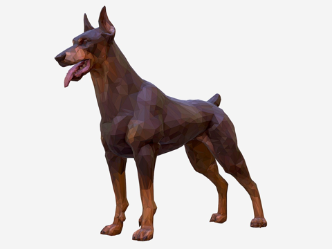  棕色杜宾犬低多边形艺术动物3d模型 