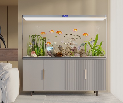  现代奶油风鱼缸 水族 热带鱼 绿植3d模型 