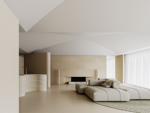  极简客厅3d模型 