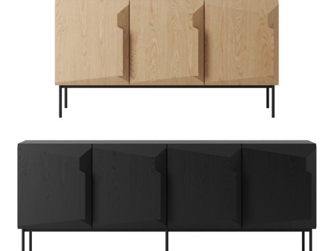  Ethnicraft橡木楼梯配黑色餐边柜3d模型 