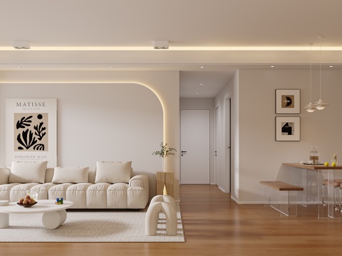  现代简约原木客餐厅3d模型 