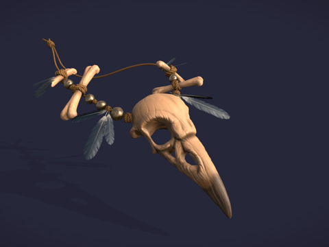  鸟头骨护身符3d模型 