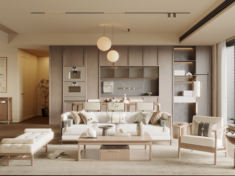  宋式新中风客厅 酒柜餐边柜 沙发茶几组合 玄关柜 装饰柜3d模型 