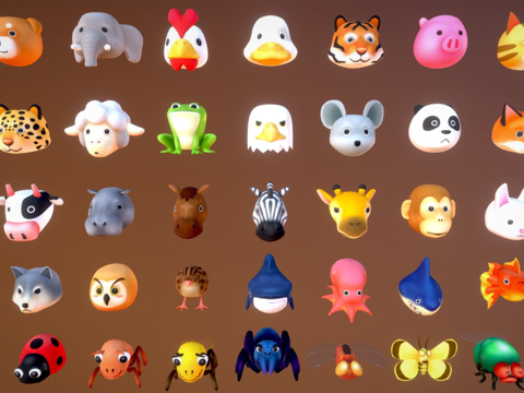  道具可爱动物套装3d模型3d模型 