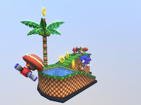  索尼克场景  电子游戏粉丝艺术3d模型 