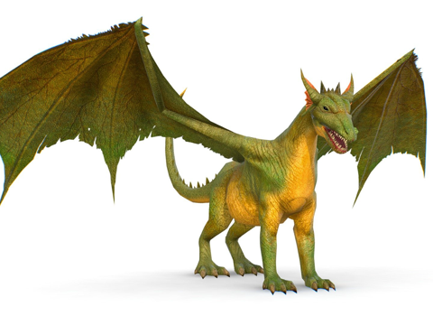  低多边形怪物飞绿龙3d模型 