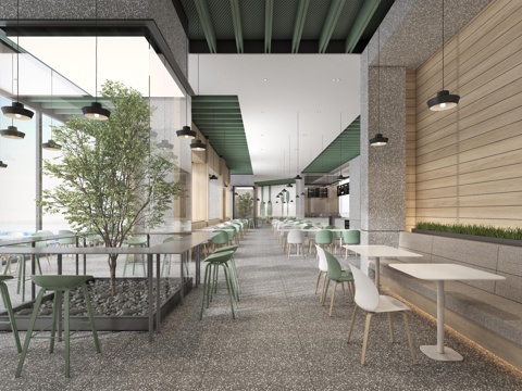 公司员工餐厅 最新全套施工图 效果图设计cad施工图