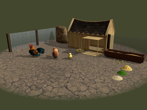  公鸡母鸡与小鸡 基础动画3d模型 