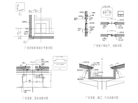 厂房彩板窗户屋面屋脊檐口天沟大样CAD施工图集cad施工图