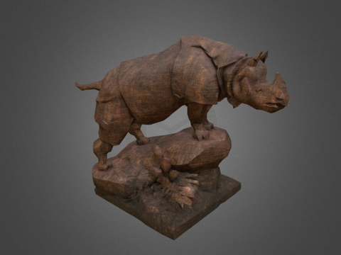  犀牛木雕3d模型 
