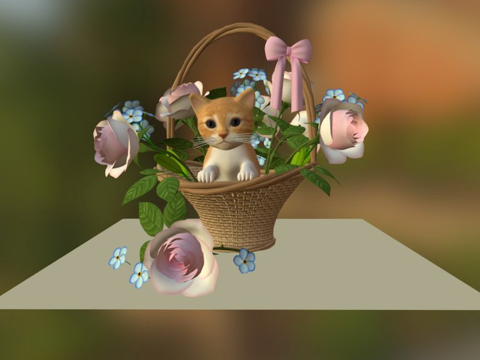  小猫与花篮3d模型 